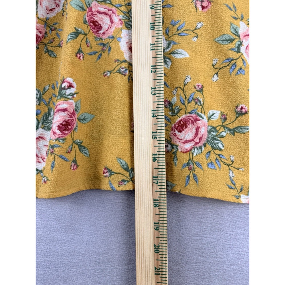 Monteau Women's Sz XL Mustard Yellow Floral‎ Print Cold Shoulder Blouse Top - Picture 7 of 8